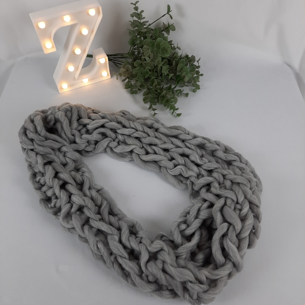 Infinity Braided-Knit Chunky Scarf, Gray, Oversized, Soft